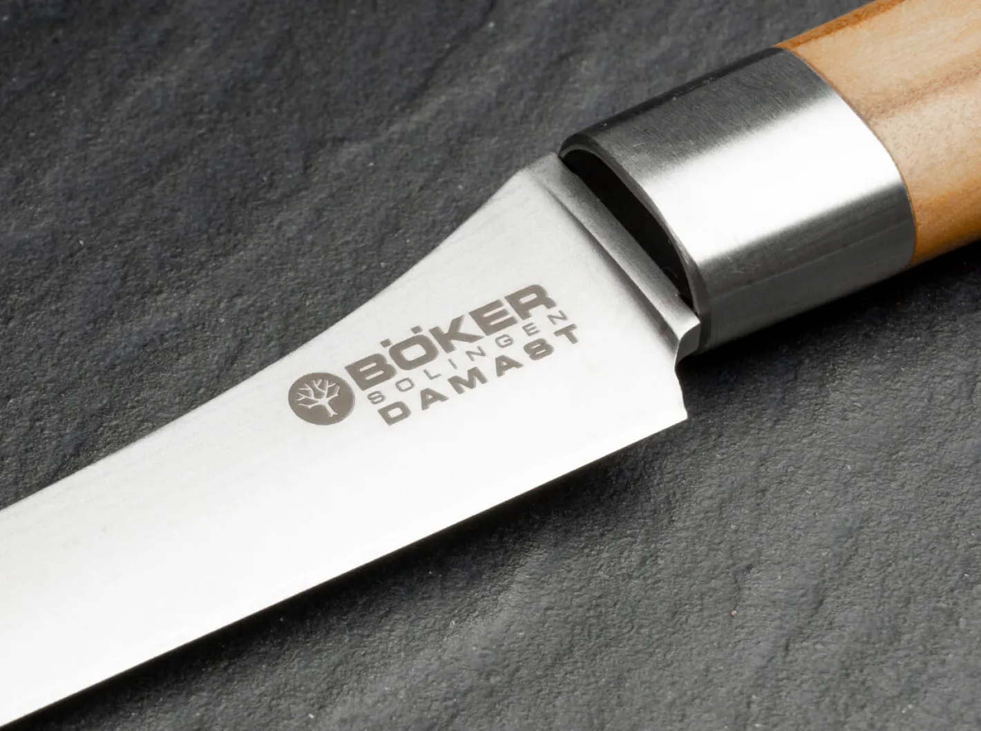Böker Manufaktur Solingen Damast Olive Gemüsemesser Braun Discount
