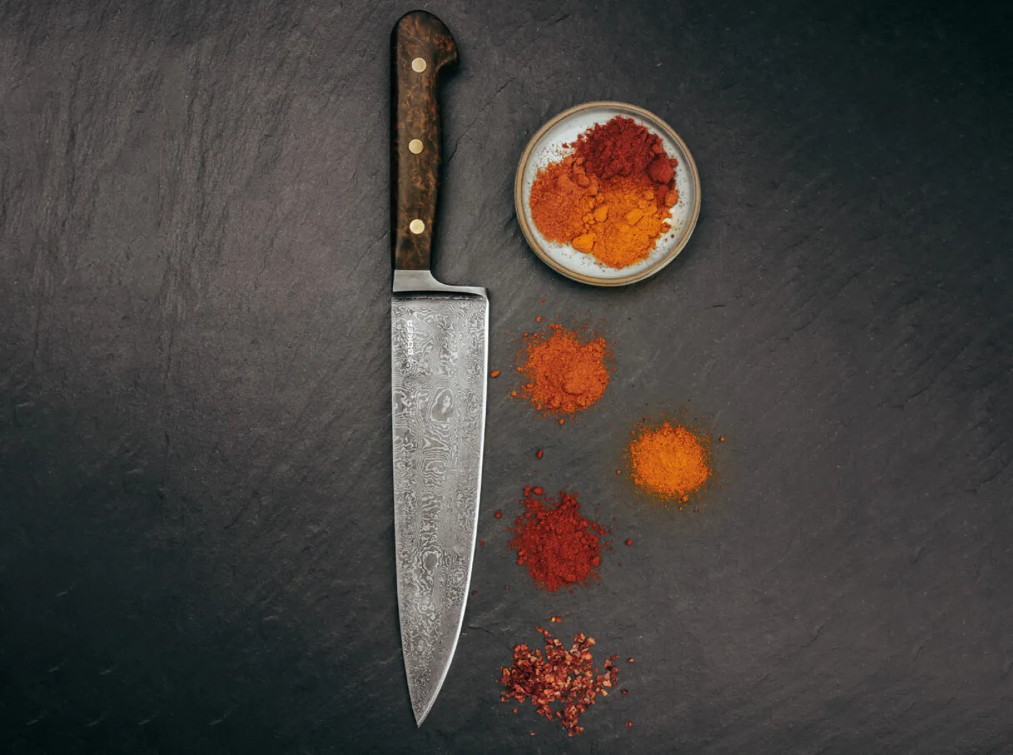 Böker Manufaktur Solingen Patina Damast Chefmesser Braun Best