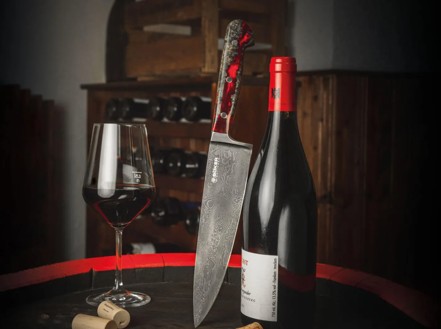 Böker Manufaktur Solingen River Damast Chefmesser Mehrfarbig Hot