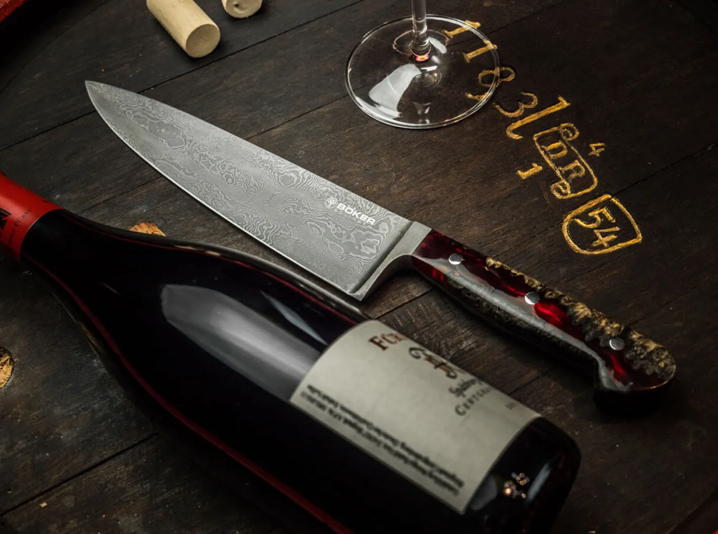 Böker Manufaktur Solingen River Damast Chefmesser Mehrfarbig Hot