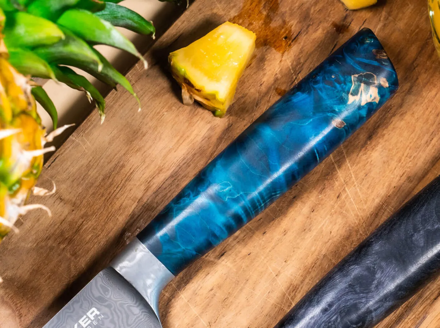 Böker Manufaktur Solingen Riviera Damast Chefmesser Blau Outlet