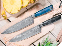 Böker Manufaktur Solingen Riviera Damast Chefmesser Blau Outlet