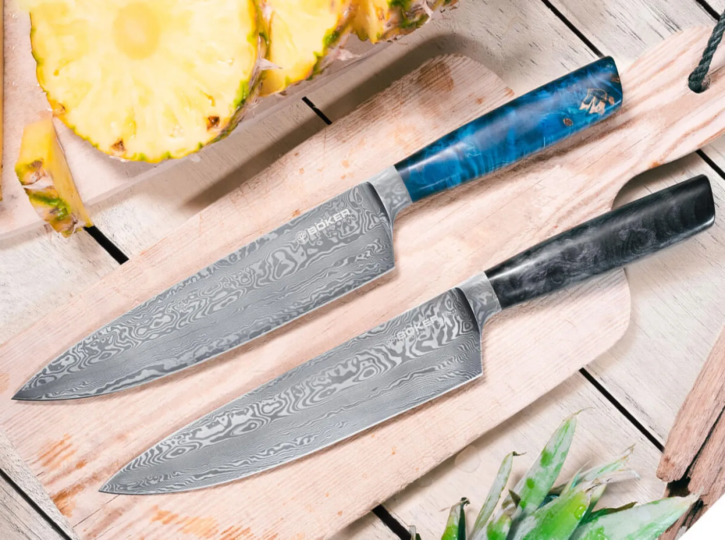 Böker Manufaktur Solingen Riviera Damast Chefmesser Blau Outlet