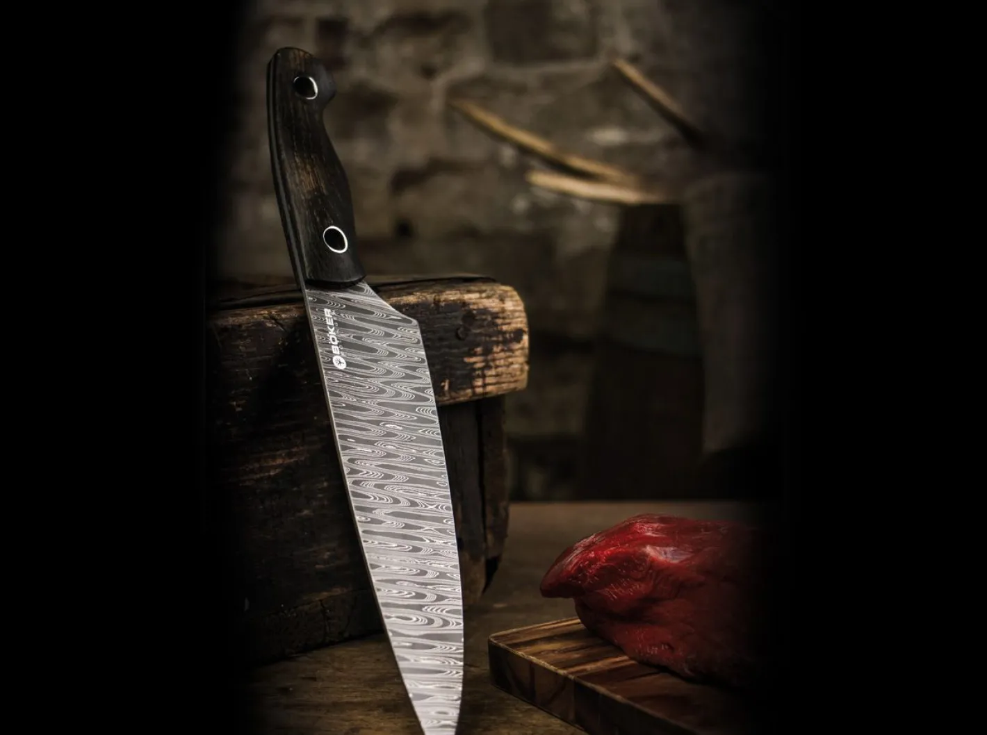 Böker Manufaktur Solingen Saga Damast Chefmesser Braun