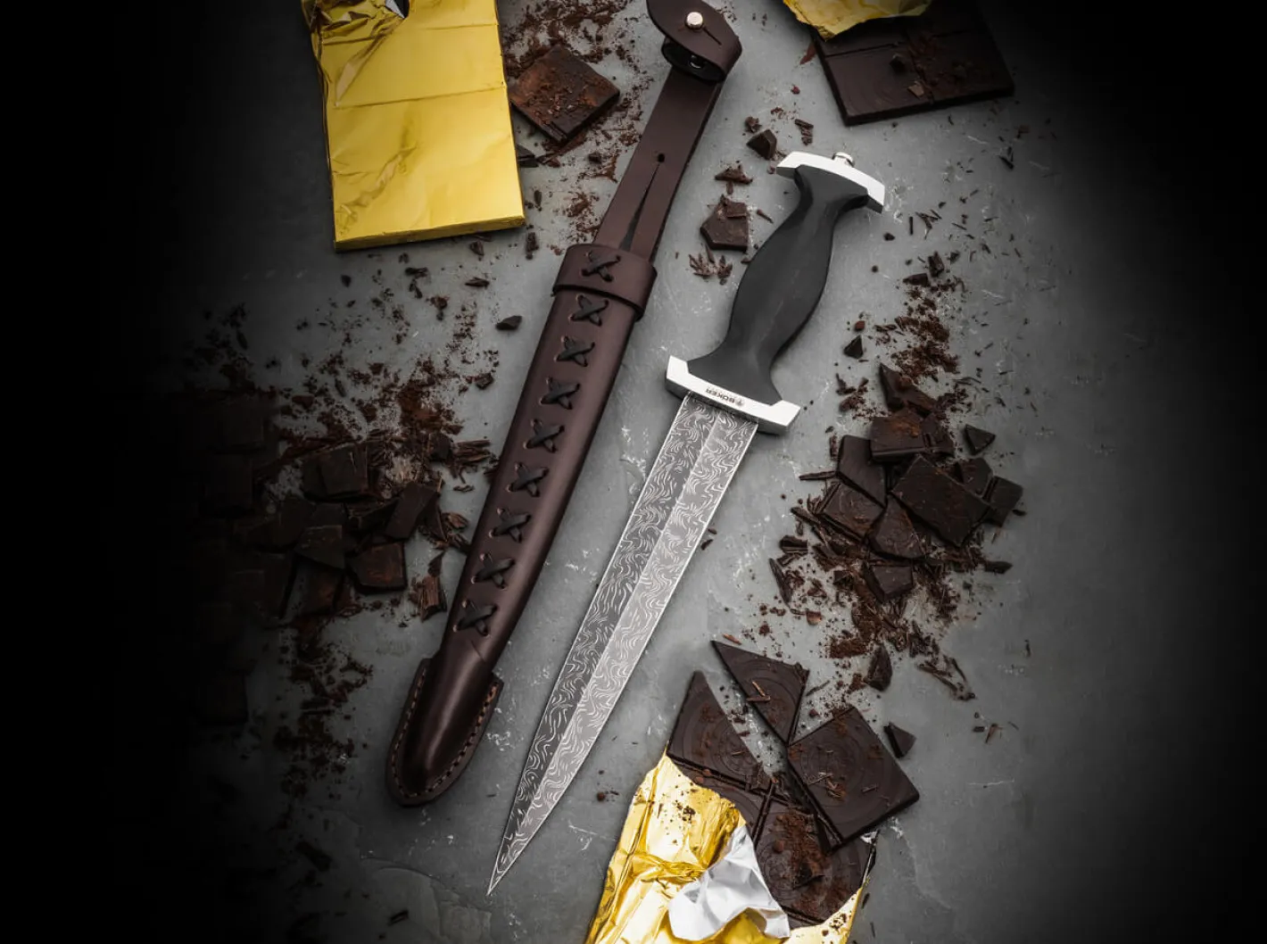 Böker Manufaktur Solingen Schweizer Dolch Mosaikdamast Schwarz